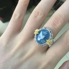 ASFKIPMF Vintage White Dove Ring 925 Sterling Silver Sapphire Hummingbird Ring Inlay Double Gold Flower Retro Luxury Jewelry Gift for Women Q