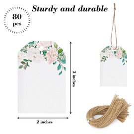 SallyFashion 80PCS Blank Gift Tags with String, Floral Style Paper Tags Flora Gift Tags for Baby Shower Birthday Wedding Bridal Shower DIY Gift Party Favor Decor