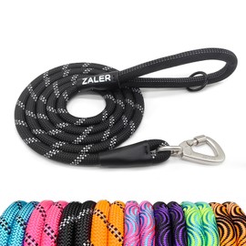 ZALER Rope Dog Leash, 4/5/6/10/15/20/30/50 Foot Reflective Dog Leashes with Carabiner, Heavy Duty Dog Lead for Large and Medium Dogs (4FT, Black)