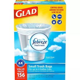Glad Small Twist-Tie White Trash Bags Fresh Clean Scent 4 Gal 156 Count