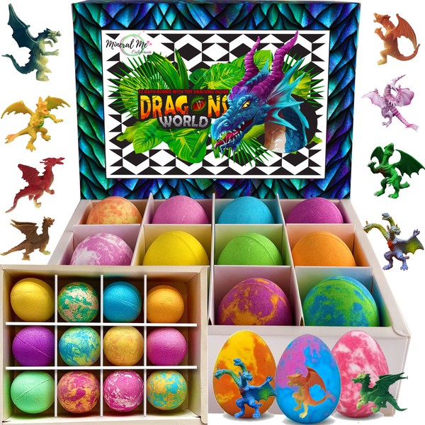 Bath Bombs for Kids with Toys Inside - Easter Egg Basket for Kids, Organic Bubble Bath Fizzies with Dragon Egg Toy Surprises. Gentle and Kids Safe Bath Balls. Birthday Gifts for Boys, Girls & toddlers