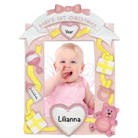 Babys First Christmas Ornament 2022 - Pink Christmas Ornament For Babies - Baby Photo Frame Ornament for Christmas Tree - My First Christmas Ornament - Babies First Christmas Ornament 2022 For Girls