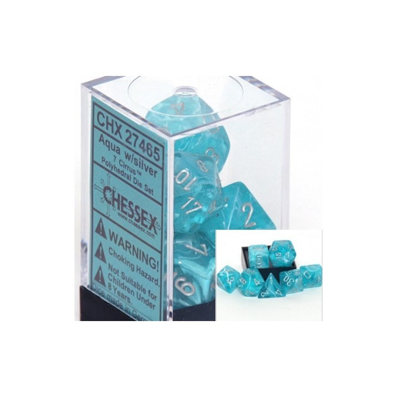 Polyhedral 7-Die Cirrus Dice Set - Aqua with Silver