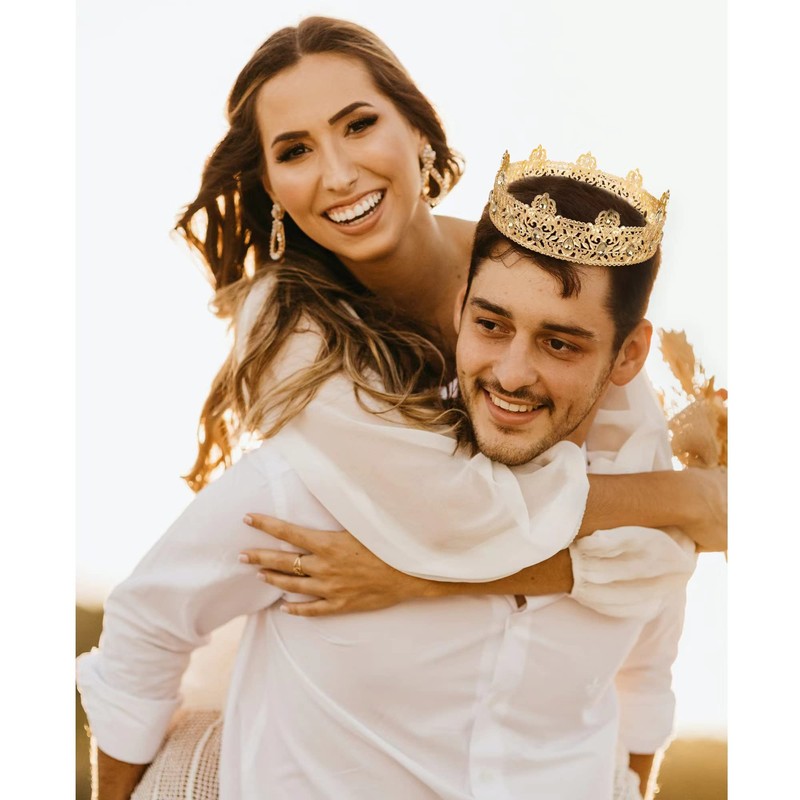 Gold King Crowns for Men, Royal Crown with Champagne Rhinestone,