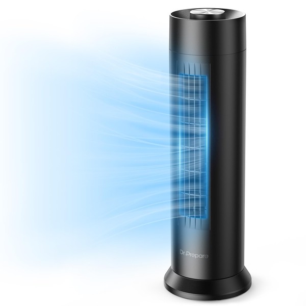 DR.PREPARE  Tower Fan, 28 dB Quiet Desk Fan, 3‑Speeds, 80° Oscillation,