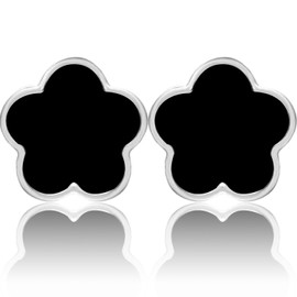 Gold Plated Stainless Steel Four Leaf Clover Stud Earrings for Women (Black-White Gold Plated)