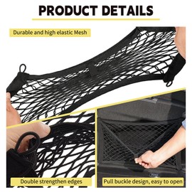 [4 Pack] Cargo Storage Net, 19.7x9.8'' DEDC Cargo Net Pocket, Universal Accessories Elastic Automotive Large Cargo Net Storage Mesh Pocket with 16 Mounting Screws, Hooks for Truck Car SUV Boats