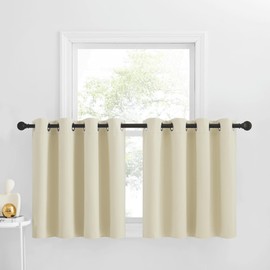 NICETOWN Farmhouse Tiers Short Curtains for Smal Window, Room Darkening Tiers Thermal Insulated Window Treatment Grommet Valance Curtains, 1 Pair, Light Beige, 52" W x 30" L