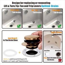Champagne Bronze Universal Tub Drain Tip Toe Tub Conversion Kit Assembly, Artiwell EZ Installation Bathtub Drain Replacement Trim Kit with 1-Hole Overflow Face Plate and Pop-Up Tub stopper