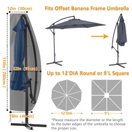Umbrella Covers for Outdoor Umbrellas 9ft to 12ft, 420D Patio Waterproof Parasol Umbrella Cover for Cantilever Offset Banana Umbrella with Zipper for Anti-UV Rain Wind Dust (Black)