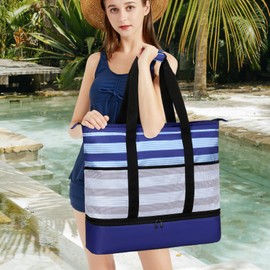 DSIUE Beach Bag with Cooler Waterproof Beach Bags for Women Large Sandproof Beach Tote Pool Bag for Beach Gym Travel
