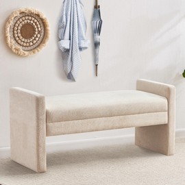 Zihanhome 51" Bedroom Bench, End of Bed Bench, Fabric Ottoman Bench, Entryway Bench, Comfy Modern Bench, Bed Benches for Foot of Bed, Upholstered Bench with Solid Wood Frame for Living Room (Khaki)