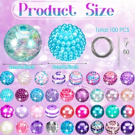 Zeyune 100 Pcs Colorful Chunky Bubblegum Beads 20mm Round Chunk Plastic Rhinestone Large Beads for Pen Jewelry Chain Making Craft Spacer Supplies Wedding Garland DIY (Colorful,Mermaid)