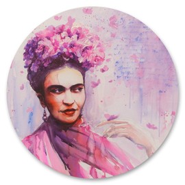 Muralo Sticker Round Frida Kahlo Portrait Watercolour Flowers Malarei Wall Decoration Wall Sticker for Living Room Guest Room Office Width 100 cm x Height 100 cm