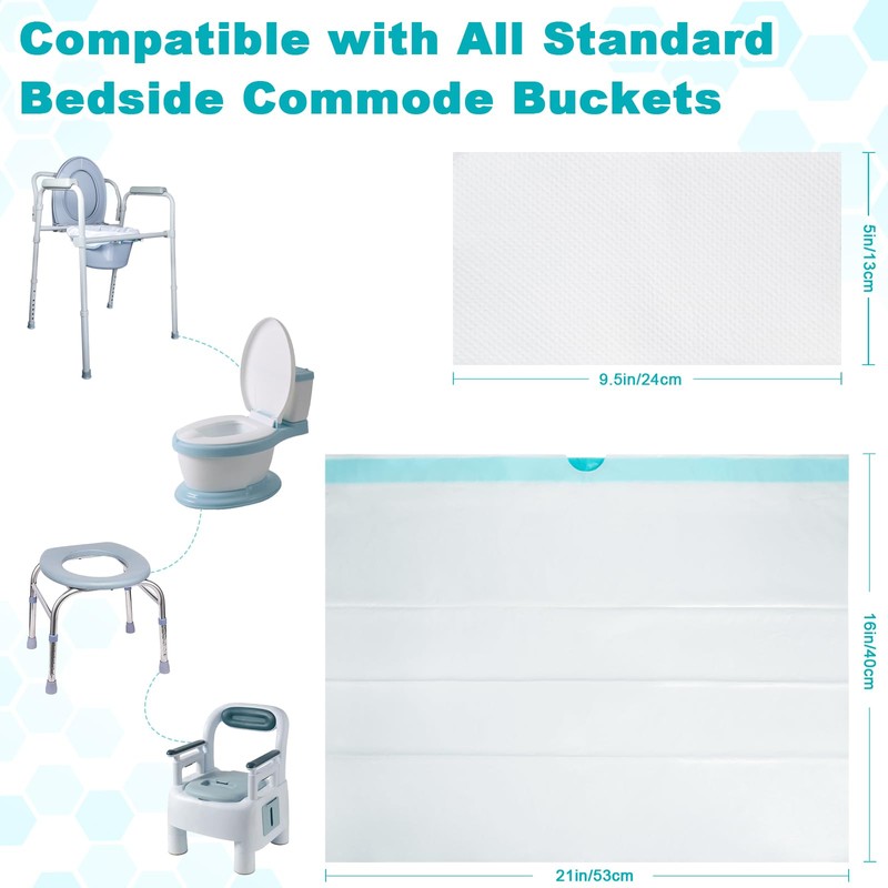 60 Commode Liners with Absorbent Pads, 60 Bedside Commode Liners