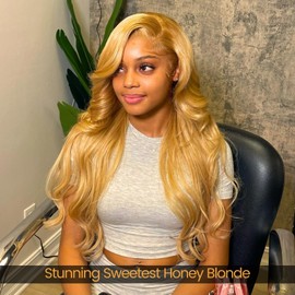 ALHER 12A Honey Blonde Body Wave Human Hair Bundles with Closure, Color #27 Sun-kissed Vibe Golden Blonde Wavy HD Transparent 4x4 Closure with 3 Bundles Soft Thick Sew In Weave Wavy 10 12 14+10
