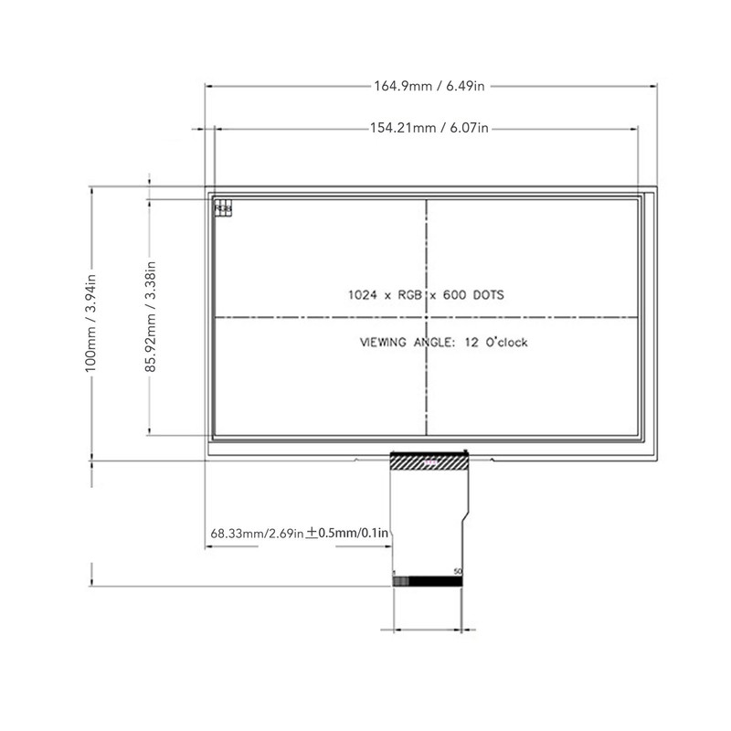 7in Touchscreen HD 1024 X 600 Resolution 50PIN RGB Color