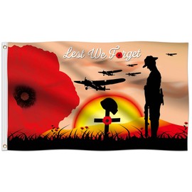 Funnlot Lest We Forget Flag Remembrance Day Flag 90 Cm X 150 Cm Remembrance Sunday Poppy Flag Remembrance Day Decorations for Heroes Soldiers Outdoors Street Square Lest We Forget Banner Poppy Flag