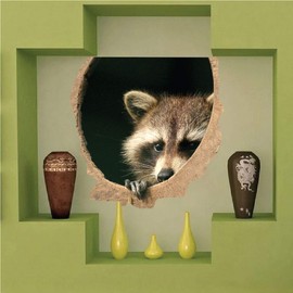 Wall Decals Raccoon Home Decor - Raccoon Wild Animal Mural Sticker Removable Tree Raccoons Bedroom Peel and Stick Apartment, a39