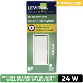 Leviton 15 Amp Decora Antimicrobical Wall Switch Single-Pole, White, 5601-2AW