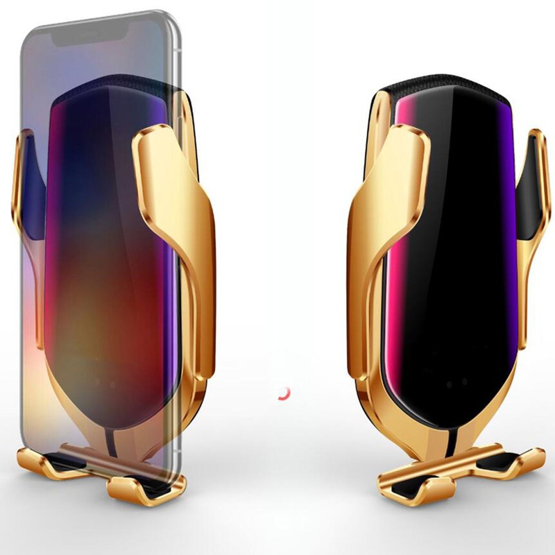 R1 10W Automatic Clamping Car Wireless Charger Gold Color(For Android