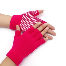 Grippy Yoga Gloves Non-Slip Fingerless Exercise Grip Gloves Texturizing Beads for Training Workouts Pilates- One Size (Rose Red)