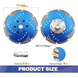 Diamond Granite Cutting Blade 7"- BRSCHNITT Diamond Saw Blade Cut Concrete,Ceramic Porcelain Tile,Granite,Marble,Masonry,Paver,Quartz Disc 5/8-11 Thread