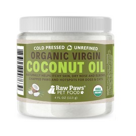 Raw Paws Virgin Organic Coconut Oil for Dogs & Cats, 4-oz - Treatment for Itchy Skin, Dry