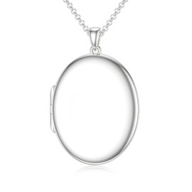 SOULMEET 18k White Gold Plated Silver Minimalist Style Oval Locket Necklace That Holds Pictures Photo Blank Locket Necklace (Locket only)