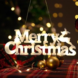 JOFONY Merry Christmas Sign, Christmas LED Hanging Ornament Light Merry Christmas Hanging Sign Christmas Glowing Letter Sign for Xmas Tree Indoor Decoration