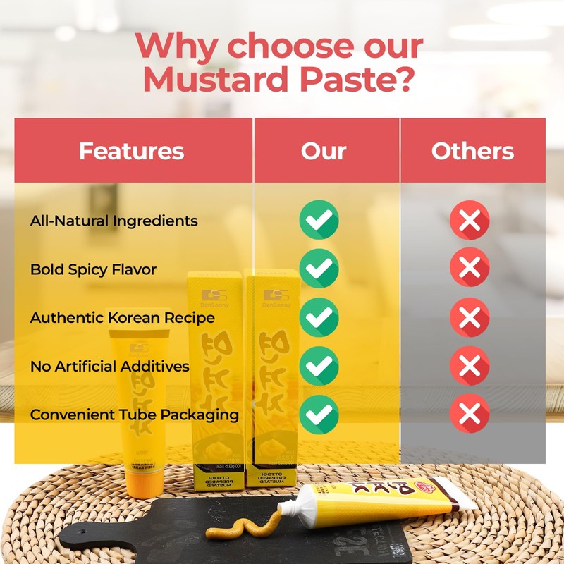 DANSOONY Hot Spicy Korean Yellow Mustard Sauce, Premium Tube Paste,