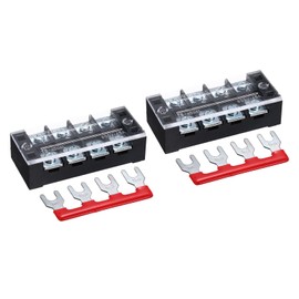 sourcing map 2 Pcs Dual Row Terminal Block, 600V 45A 4 Positions Screw Terminal Block with 2PCS Pre-Insulated Barrier Strips for Power System, Home Appliances