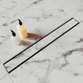 HTOH Shower Drain, 12 Inch Black Linear Shower Drain with Removable Tile Insert Grate, 2 in 1 Bathroom Modern 304 Stainless Steel Matte Black Shower Floor Drain with Adjustable Feet,Hair Filter