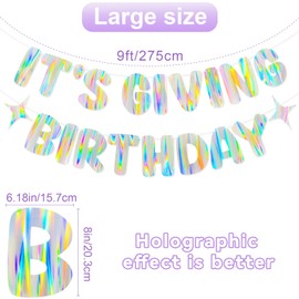 Iridescent It's Giving Birthday Banner, Fun Birthday Decorations supplies, Cute Party Sign for 21st & Sweet 16 Celebrations & Photobooth Backdrop