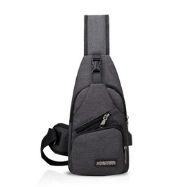 FANDARE New Sling Bag Unisex Chest Pack for Men/Women Crossbody Bag with USB, Earphone Hole One Strap Backpack for Travel Cycling Camping Hiking Waterproof Polyester Black Gray
