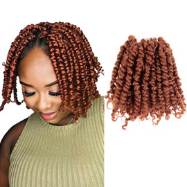 LOCSBYHAND 8 Inch Short Pre-looped/twisted Passion Twist Crochet Hair 4 Packs for Mixed-color Using (4 Packs, 350#/Ginger Red)