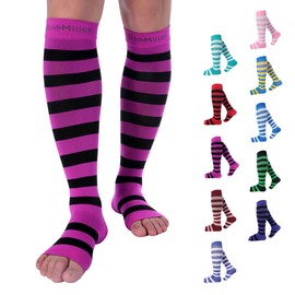 Doc Miller Calcetines de Compresión de Punta Abierta (1 par) 15-20 mmHg Medias de Compresión Para Ejercicio, Recuperación, Dolores, Varices, Mangas para Pantorrillas (Rosa Negro, Pequeño)