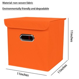 SEVENDOME Closet Organizers Fabric Storage Bins With Lids Collapsible Cube Storages Organizer Basket With Handles,Storage Boxes for Clothes Storage,Office,Toys,3 Pack,（Orange