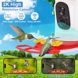 Smart Hummingbird Feeder with 2K HD Camera Auto Capture/Notify &AI Identify Bird Species, Bird Watching Camera with 3 Feeding Ports for Outdoors Hanging, Live View, Instant Notify, Gift for Bird Lover