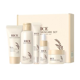 Conjunto de cuidado de la piel de arroz de 5PCS para mujeres, Kit facial para mujeres con limpiador, tóner, suero, crema para ojos y crema para el rostro, Calmante y bloqueador de humedad