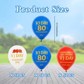 15 Pcs VJ Day 80th Anniversary Balloons, Red, White and Blue Latex Balloons for VJ-Day 1945-2025 Commemorative 80 Years Anniversary Decorations Memorabilia