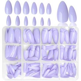 LoveOurHome 240pc Medium Almond Press on Nails Colored PurpLE Fake Nail Tips Full Cover Artificial Fingernail French Stiletto Manicure with Adhesive Tabs for Women Girls