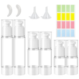 ZDNT Pack of 6 Airless Pump Dispensers, Cream Dispenser, Pump Bottle, Empty, Refillable Vacuum Cosmetic Container, Vacuum Travel Bottles for Filling with Sticker, Spatula for Travel Lotions, Shampoo,