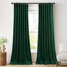 NICETOWN Extra Long Dark Green Velvet Curtains for Sliding Glass Door, Thick and Warm Thermal Insulated Velvet Panels for Coffee Shop/Resteruant Large Windows, 52" Wide by 120" Long, 2 Panels