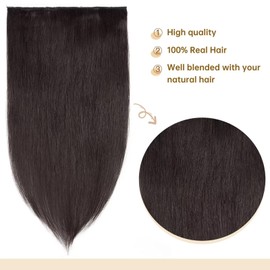 TESS Clip-In Real Hair Extensions, Black, 45 cm, One Piece, 5 Clips, Remy Hair Extensions, 50 g, #1B Natural Black Extensions