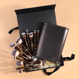 MAANGE Luxury 13 Piece Coffee Gold Makeup Brush Set - Double Ended Professional Brush with Cosmetic Bag & Premium Box | Premium Gift for Her