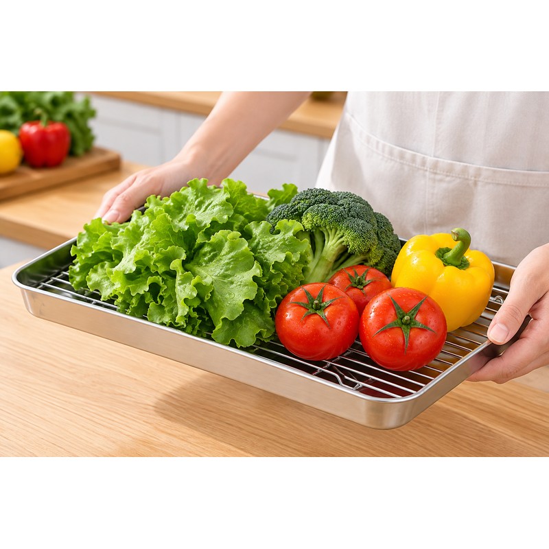 Stainless Steel Baking Pan with Wire Rack for Oven Cooking