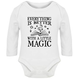 Hippowarehouse Everything is Better with a Little Magic Baby Vest Bodysuit (Long Sleeve) Boys Girls White