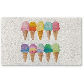 Qnhij Trendy Summer Welcome Mats for Front Door, Ice-Cream Gifts Door Mat, Colorful Cute Ice Cream Doormat for Porch Outside Inside Outdoor Indoor Entrance, Summer Bath Rug, 17x30 Inches
