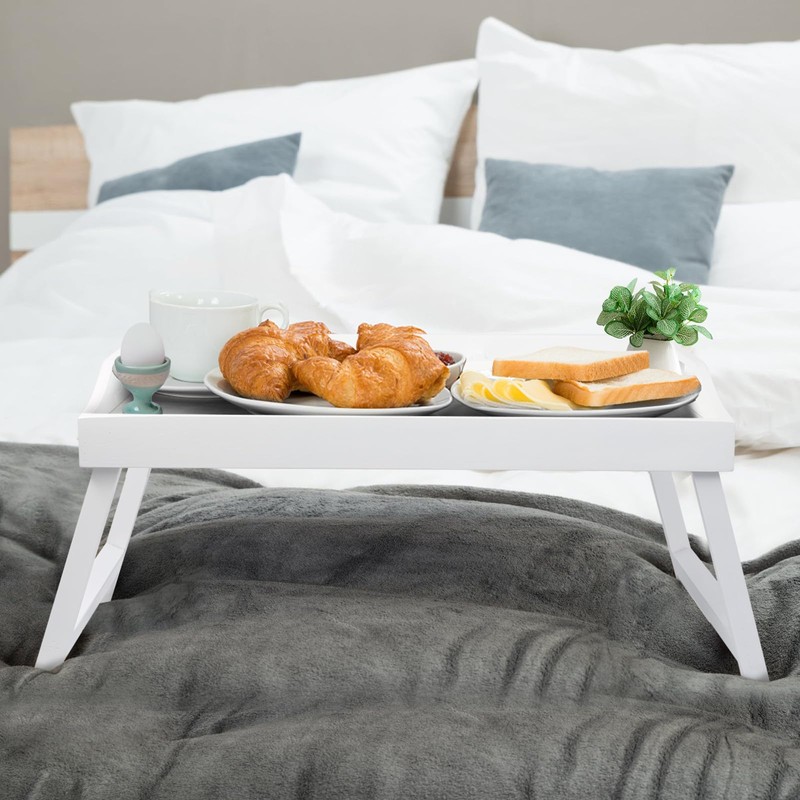 Bed Tray Table with Handles Folding Legs Bamboo Breakfast Food